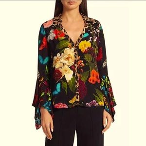 Alice + Olivia Cheetah Floral Print Blouse Size Medium